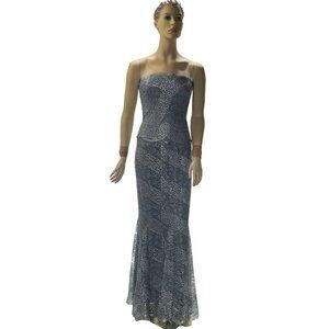 Rickie Freeman Teri Jon Women's Silver Gray Lace Strapless Evening Gown Size 16